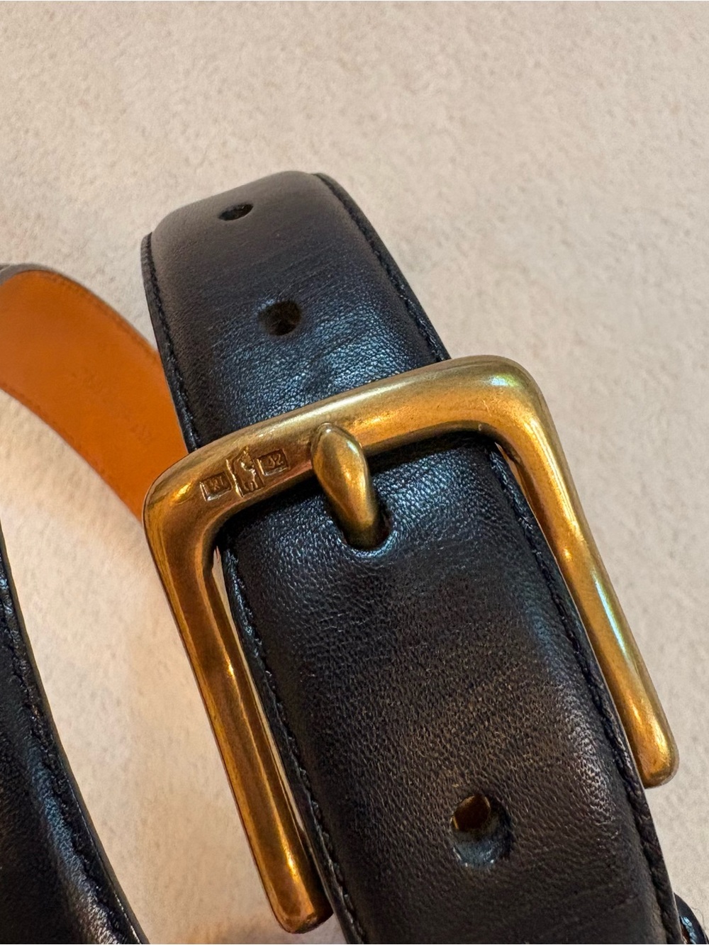 Polo Ralph Lauren Black Italian Leather Dress Belt with Brass Buckle Sz 36 - Picture 2 of 7